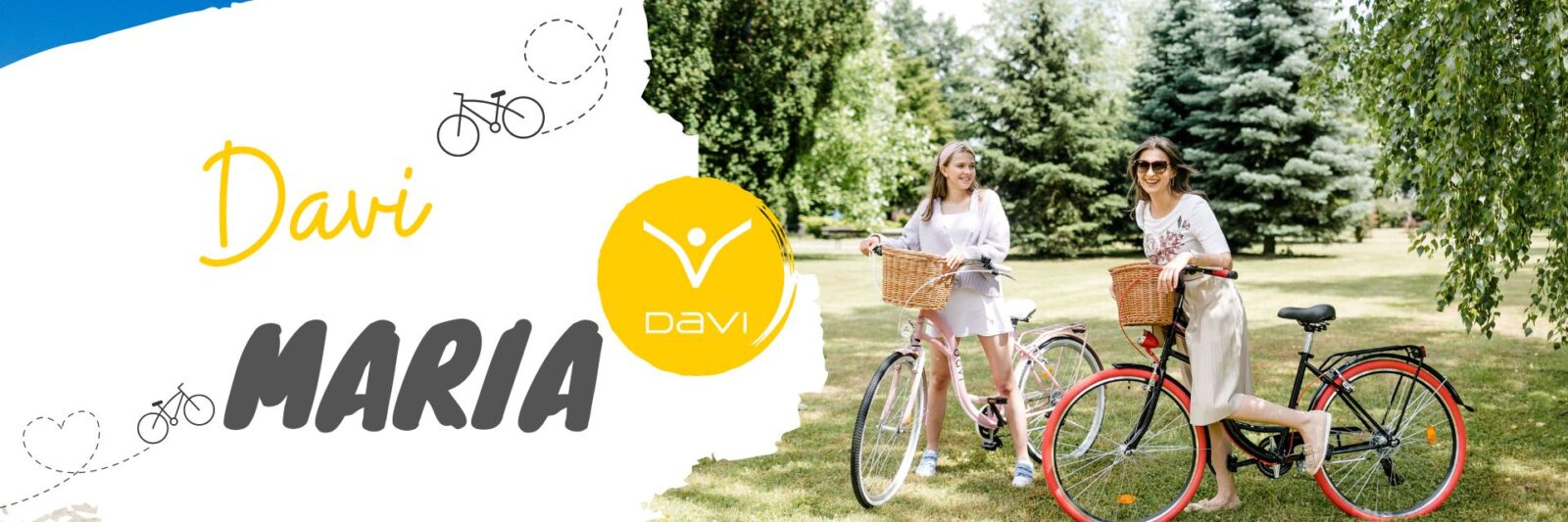 To kvinder cykler i parken med kurve.