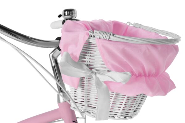 Rosa cykelkurv med sløjfe og stofbetræk