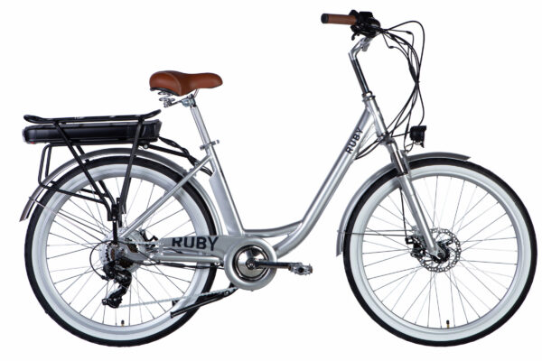 Elcykel Ruby Aluminium, 26", 7 gear, 150 cm-175 cm, 50 km, Sølvfarvet