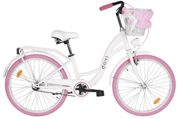 Børnecykel Davi Amelia, 24", 130-165 cm, 1 gear, Hvid/Lyserød