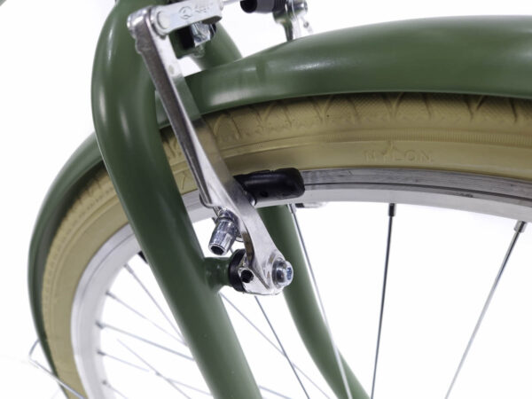 Nærbillede af cykelhjul med grøn skærm