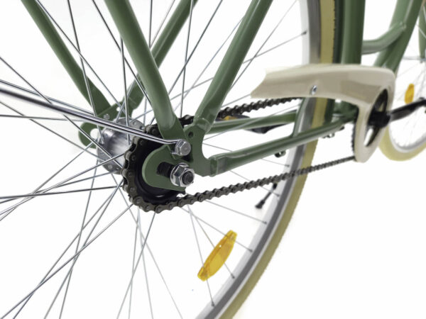 Nærbillede af cykelkæde og tandhjul