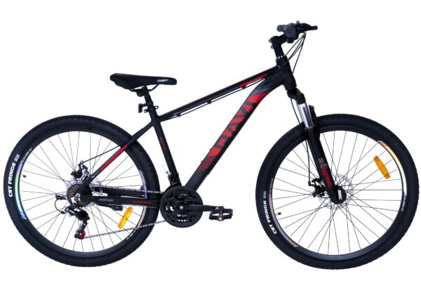 mountainbike davi montaro aluminium, 27.5", 160 185 cm, 21 gear, sort/rød