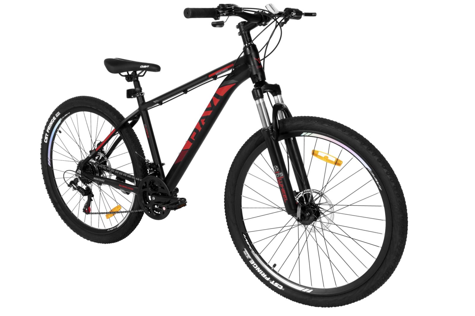 mountainbike davi montaro aluminium, 27.5", 160 185 cm, 21 gear, sort/rød