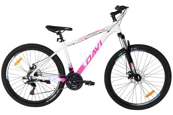 mountainbike davi bella aluminium, 27,5", 160 185 cm, 21 gear, hvid/lyserød/