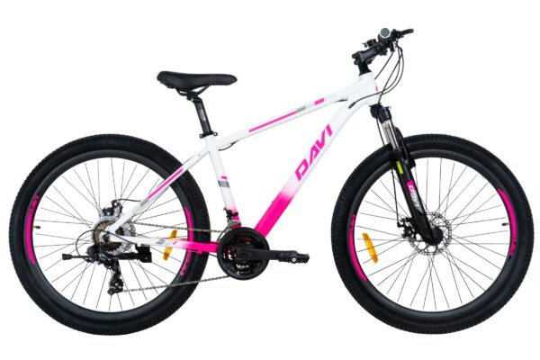 mountainbike davi bella aluminium, 27,5", 160 185 cm, 21 gear, lyserød/hvid/