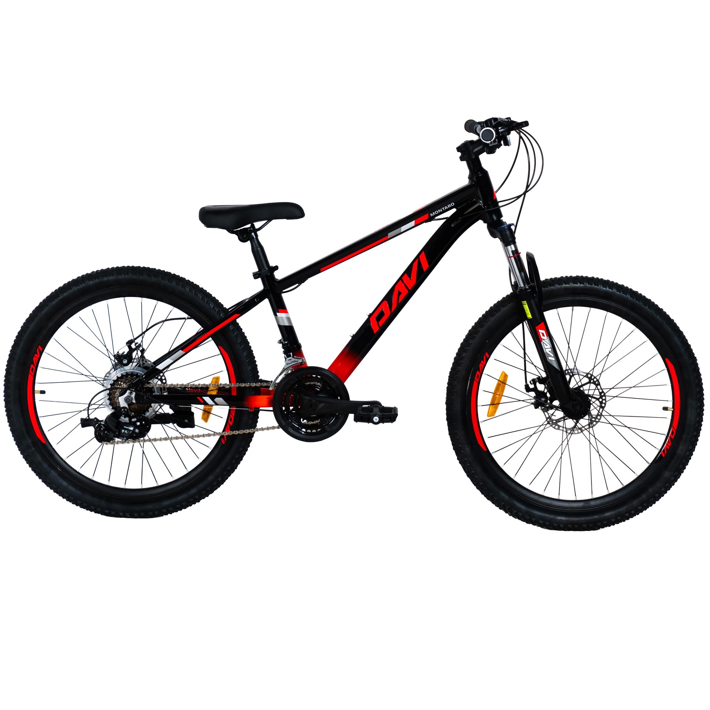 Drengecykel Davi Montaro Aluminium, 24", 130-160 cm, 21 gear, Sort/Rød