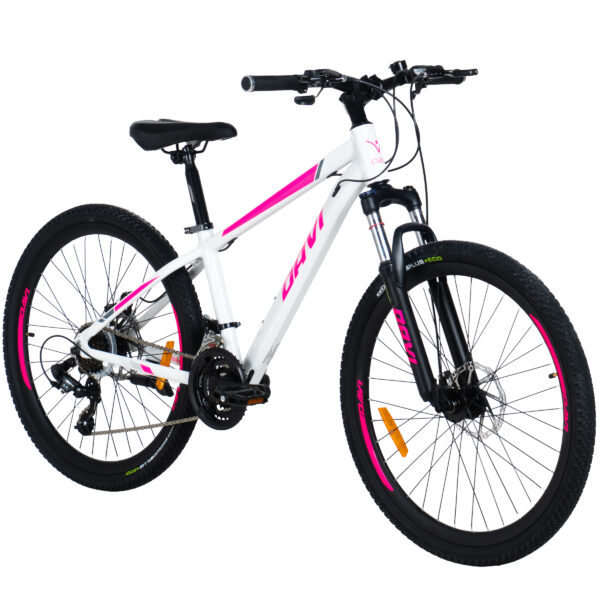 mountainbike davi bella aluminium, 26", 145 170 cm, 21 gear, hvid/lyserød