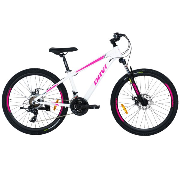 mountainbike davi bella aluminium, 26", 145 170 cm, 21 gear, hvid/lyserød