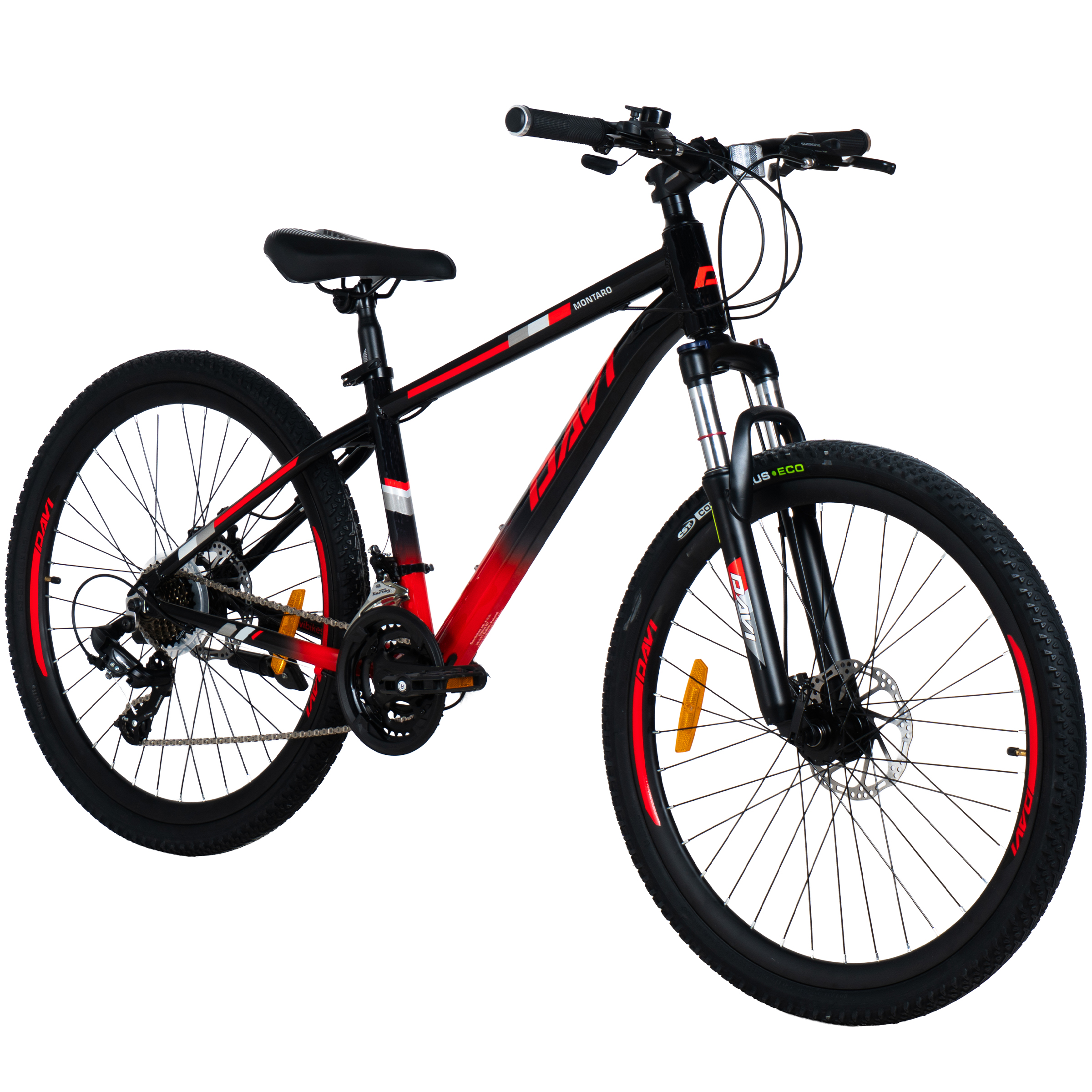 mountainbike davi montaro aluminium, 26", 145 170 cm, 21 gear, sort/rød