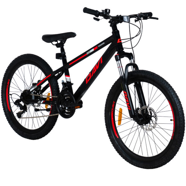 drengecykel davi terrano 24″, 130 160 cm, 21 gear, sort/rød