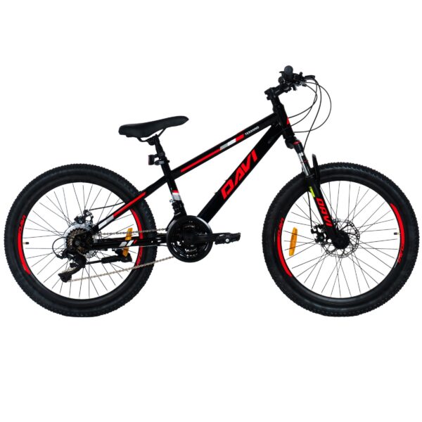 drengecykel davi terrano 24″, 130 160 cm, 21 gear, sort/rød