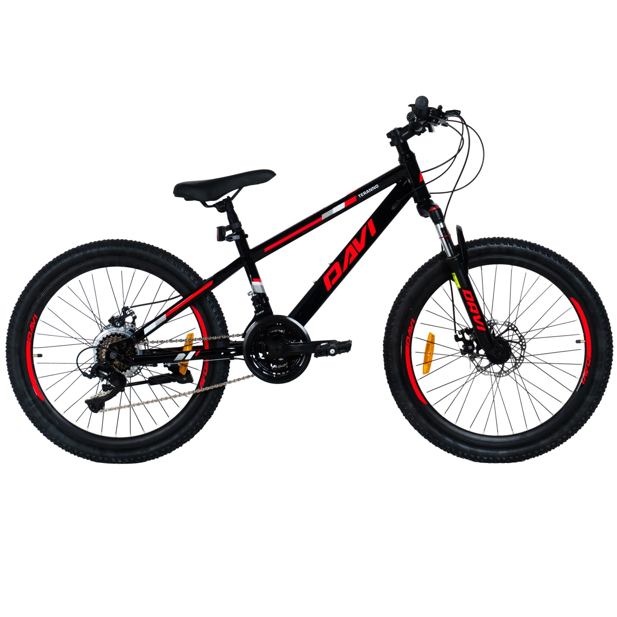 Drengecykel Davi Terrano 24″, 130-160 cm, 21 gear, Sort/Rød