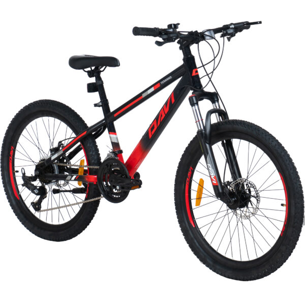 drengecykel davi terrano 24″, 130 160 cm, 21 gear, rød/sort