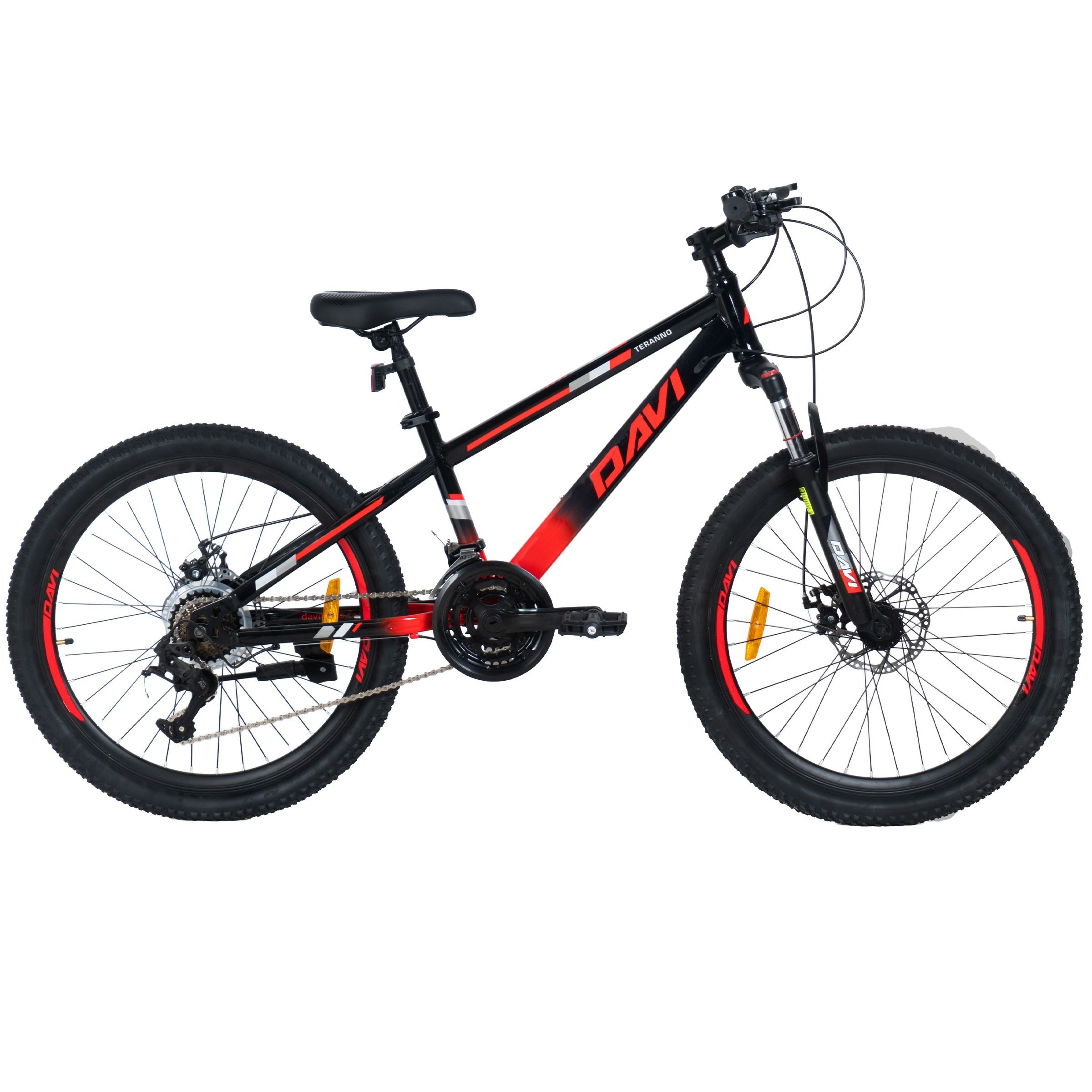 Drengecykel Davi Terrano 24″, 130-160 cm, 21 gear, Rød/Sort