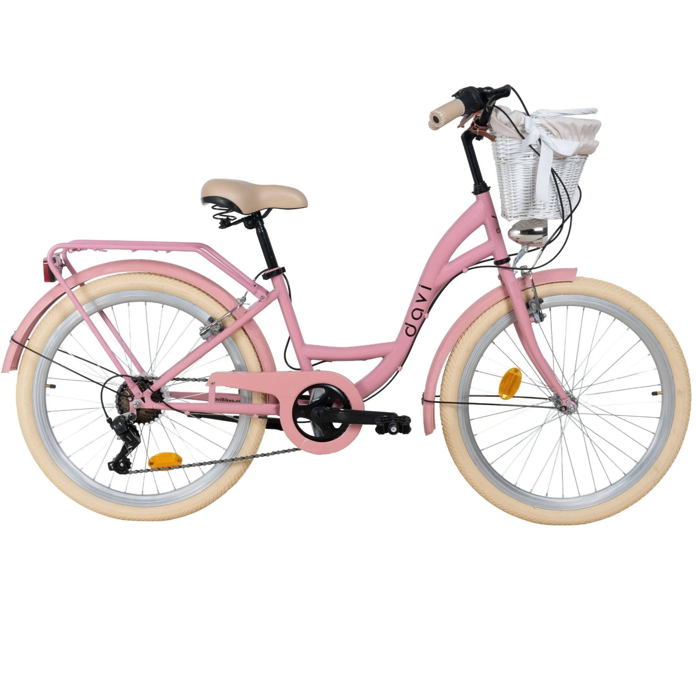 Pigecykel Davi Amelia 24", 130-165 cm, 7 gear, Lyserød/Creme