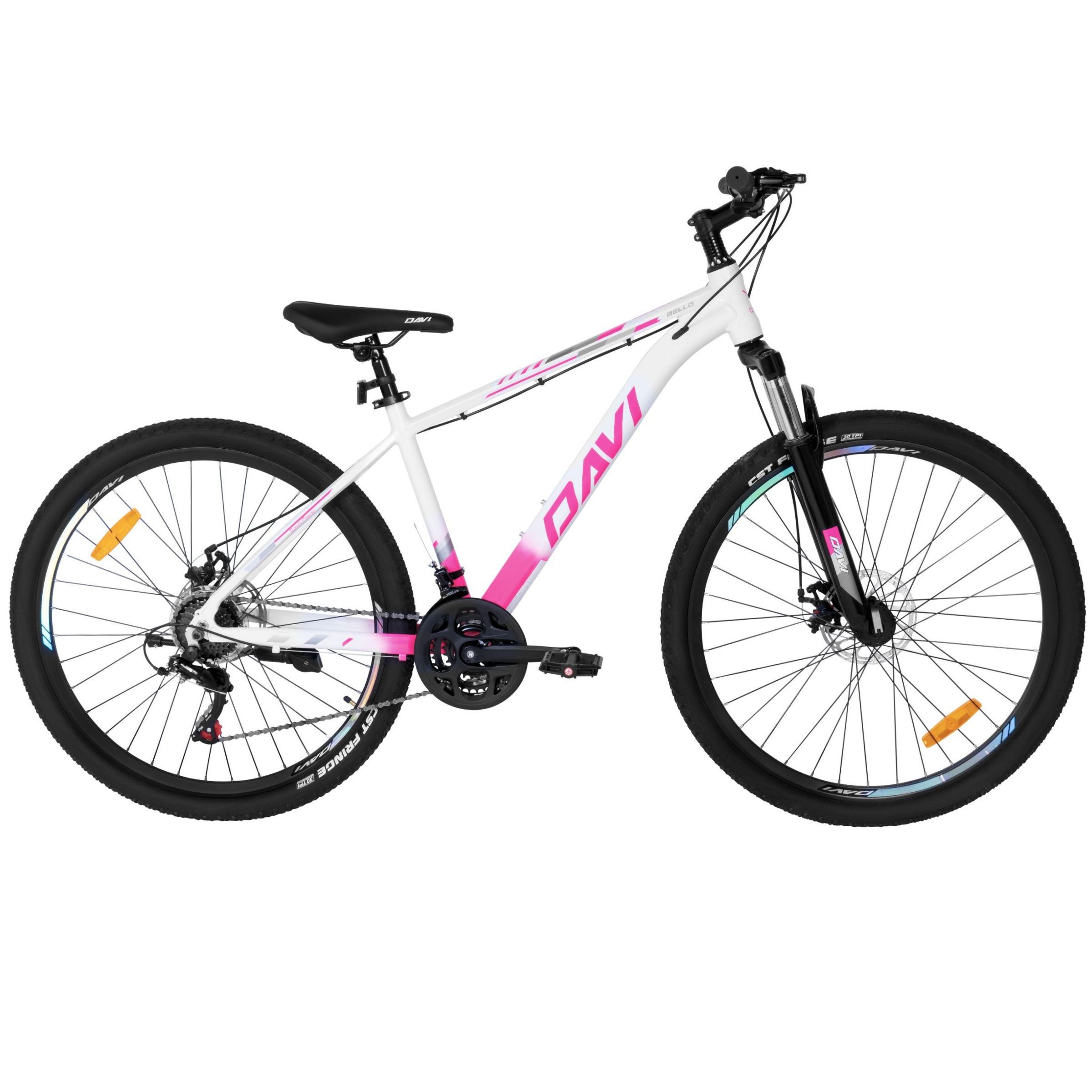 mountainbike davi bella aluminium, 27,5", 160 185 cm, 21 gear, hvid/lyserød
