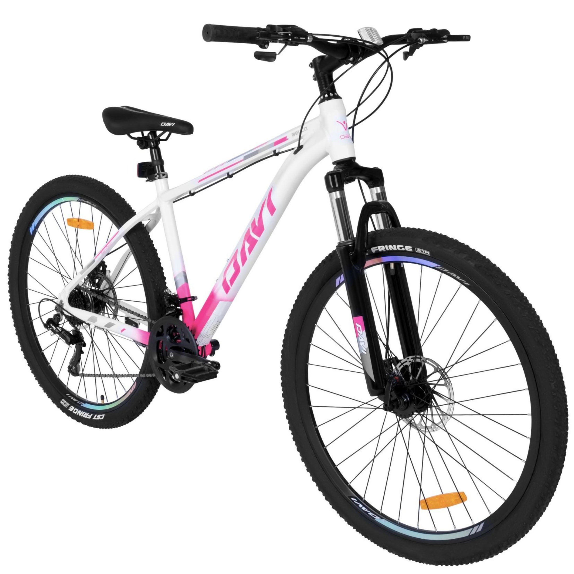 mountainbike davi bella aluminium, 27,5", 160 185 cm, 21 gear, hvid/lyserød